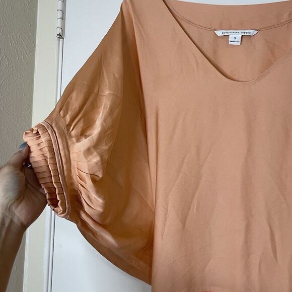 DVF Diane Von Furstenberg peach coral silk tie waist flowy dress US 12 - Picture 2 of 8